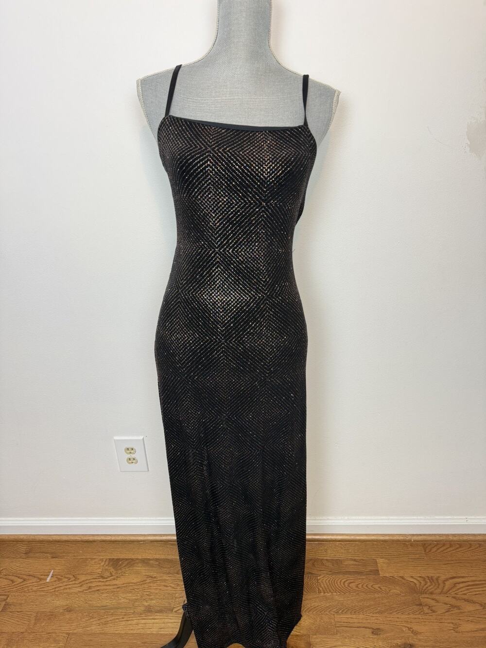 Vintage City Triangles y2k maxi dress glitter strappy back prom cocktail SM